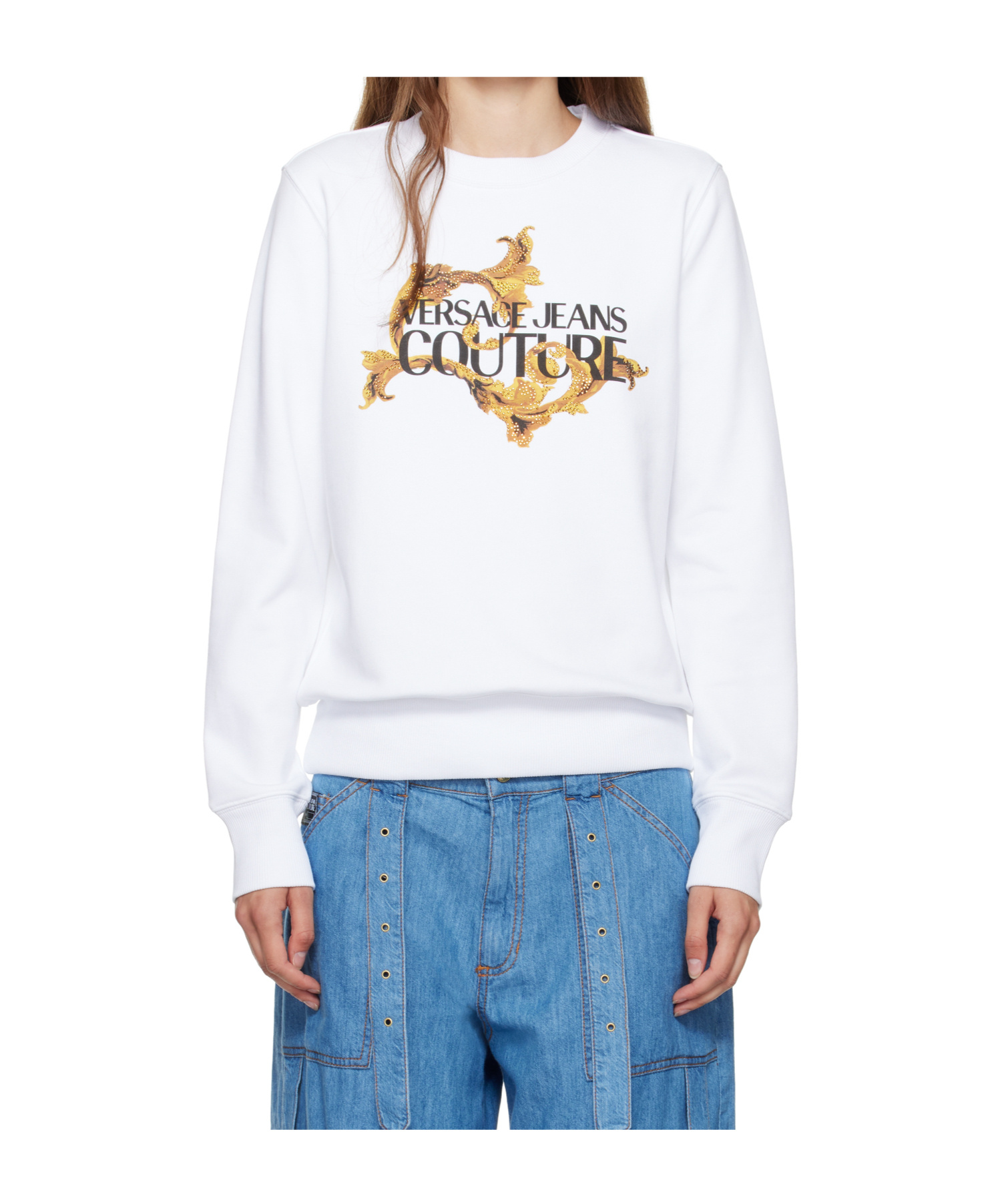 Versace Jeans White Screen-printed Sweatshirt In White