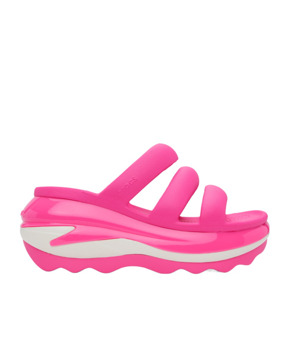 Crocs Three-strap Logo High-heeled Sandals In Pink