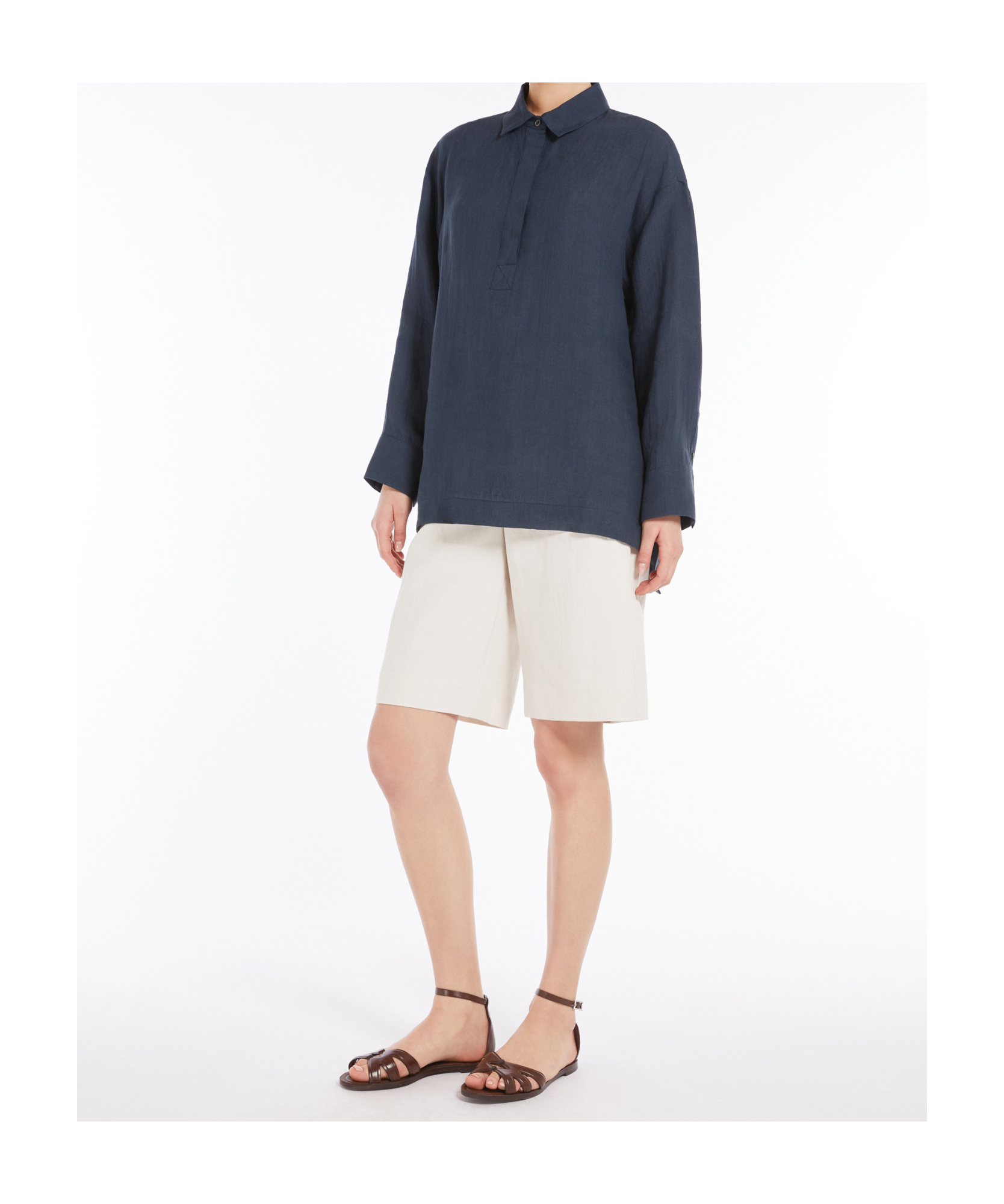 Max Mara Linen Long-sleeve Shirt In Blue