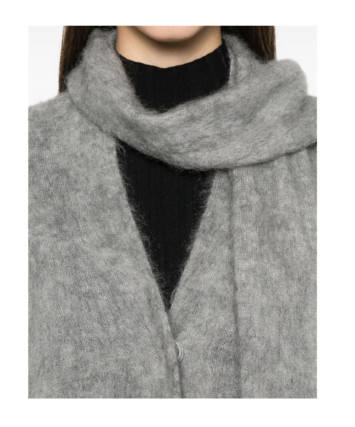 Forte Forte Open Front Cardigan Attached Scarf In Gray