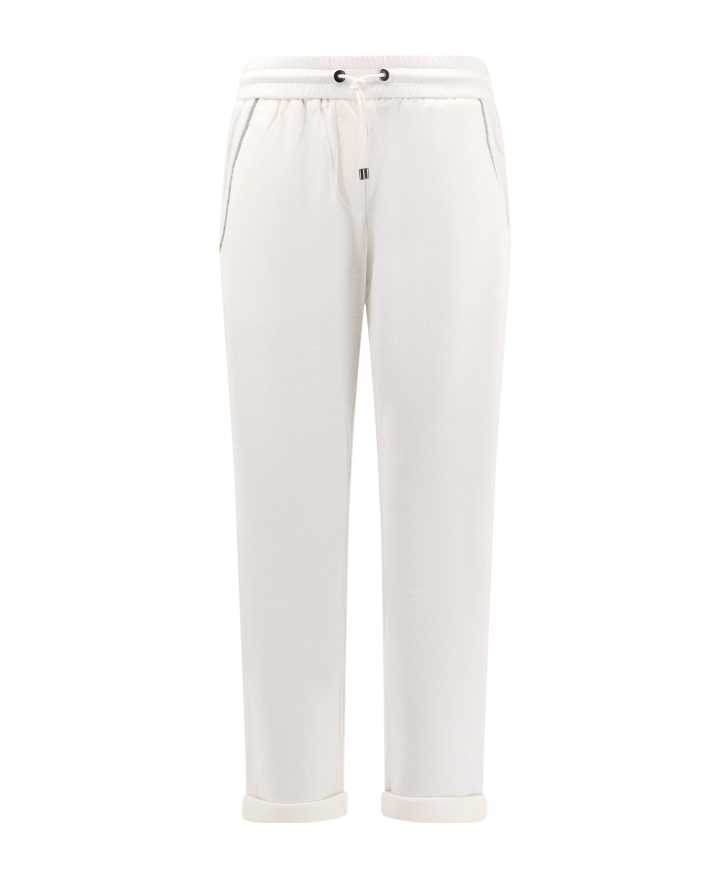 Brunello Cucinelli Track Trousers In Lightweight Stretch Cotton Fleece With Moniline In White