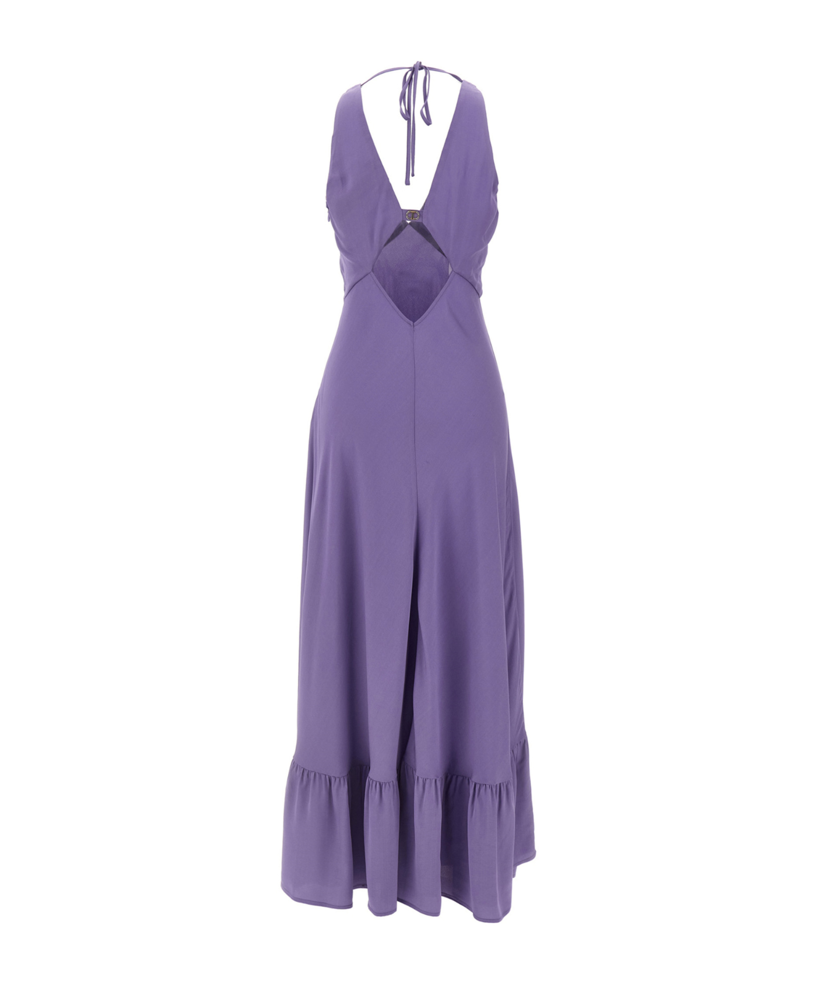 Twinset Twin-set Deep V-neck Maxi Dress With Flounced Hem