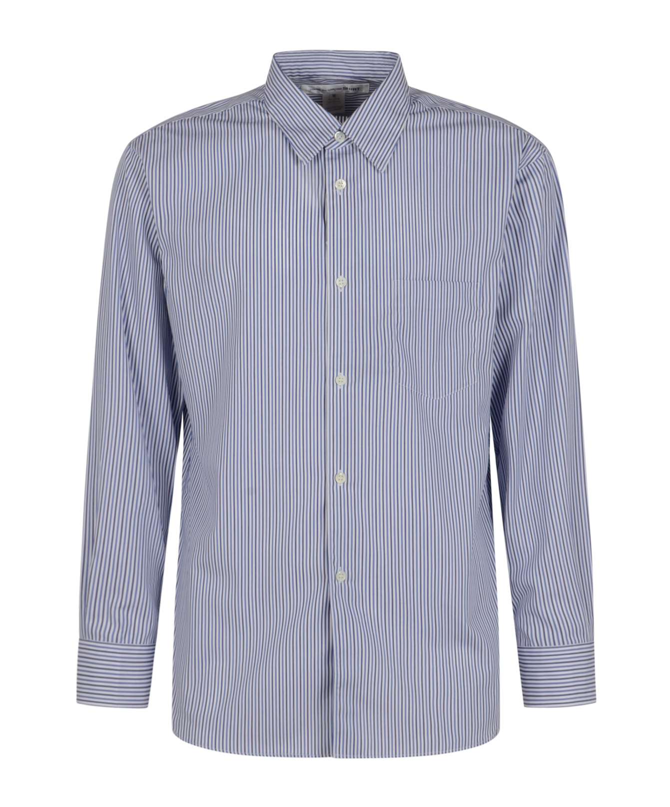 Comme Des Garçons Striped Cotton Shirt In Blue