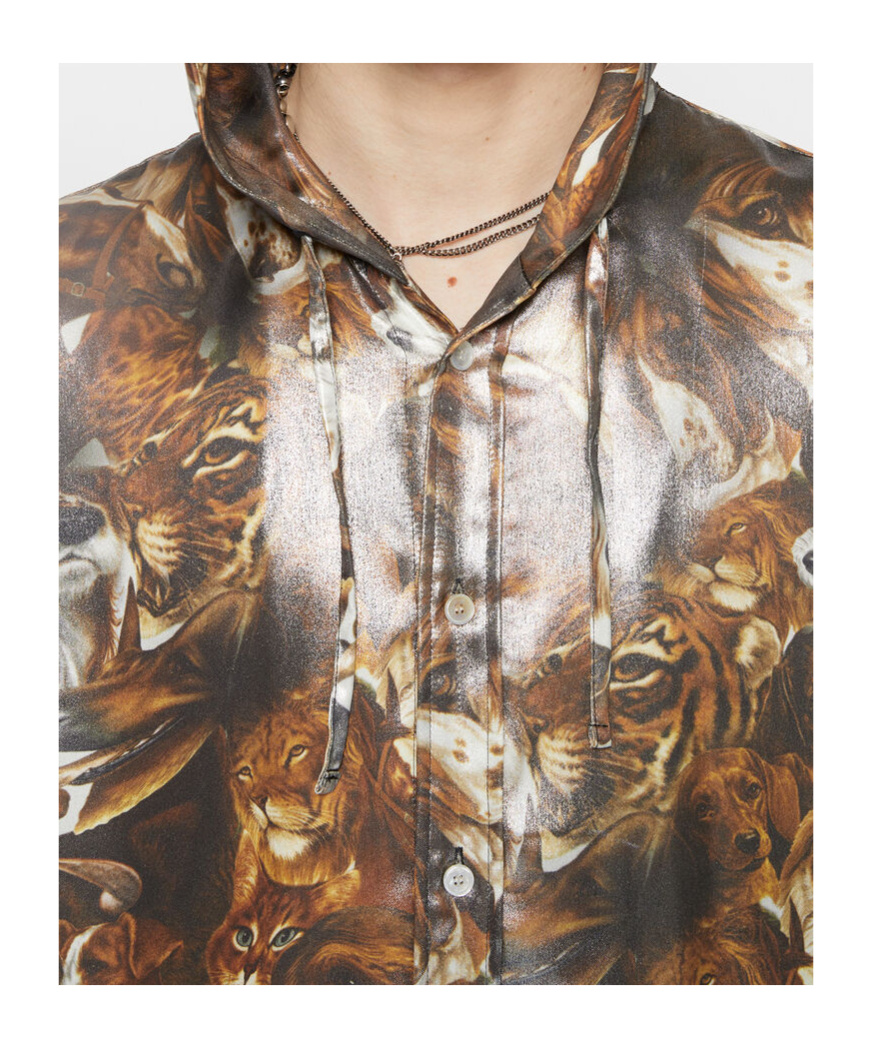 Acne Studios Graphic-print Hooded Lightweight Jacket In Brown
