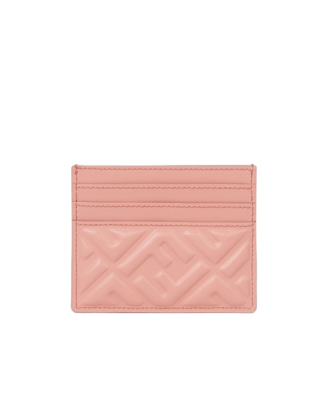 Fendi Pink Nappa Leather Flat Card Case With Ff Motif In Pink