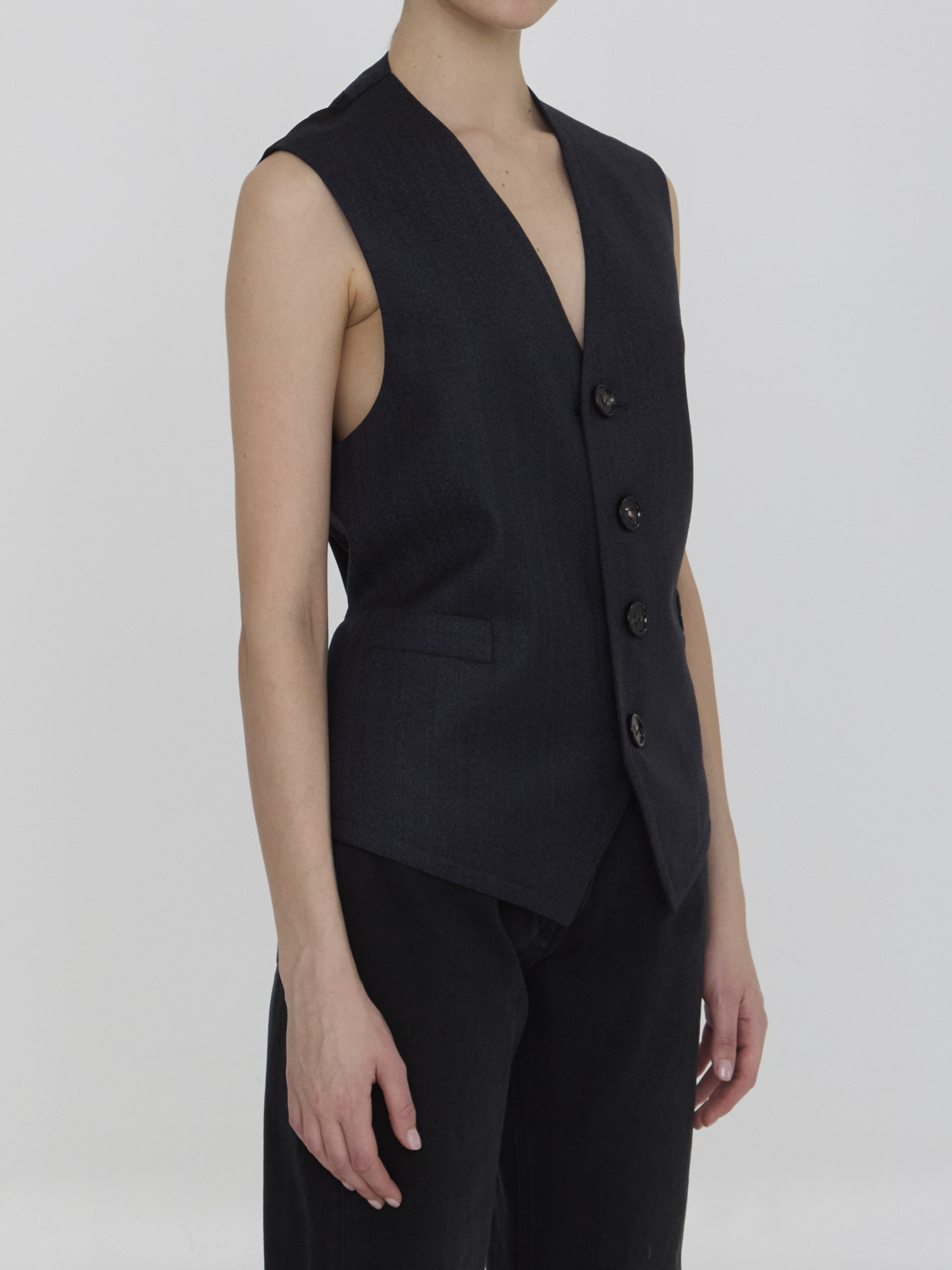 Bottega Veneta Striped Wool Vest In Black