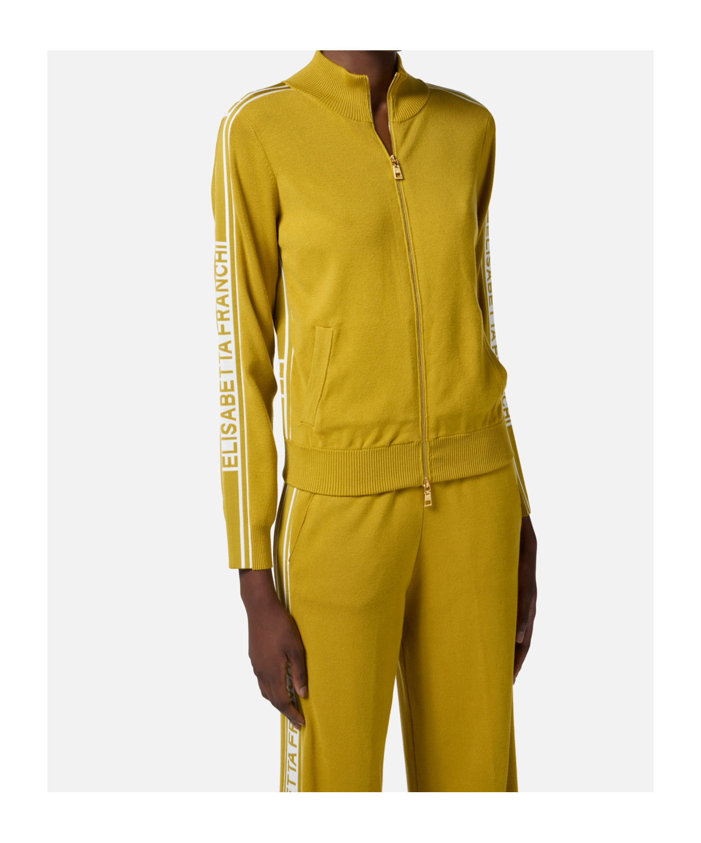 Elisabetta Franchi Tricot Yellow Sweater With Logo In Yellow