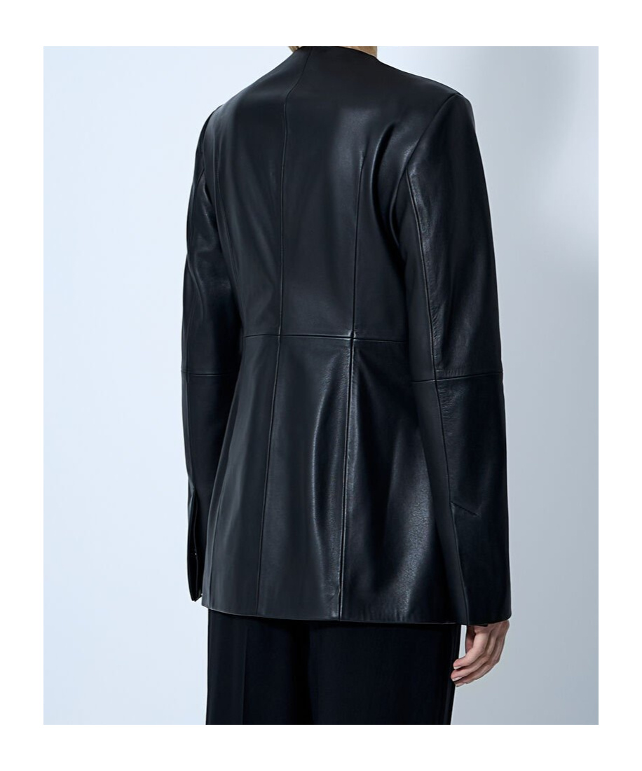 Totême Collarless Leather Jacket