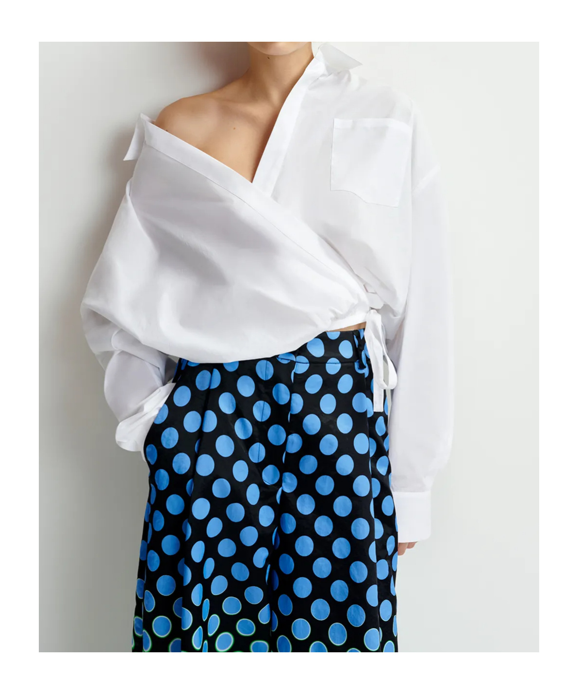 Essentiel Antwerp Wrap-effect Cotton Blouse With Deep V-neck In White