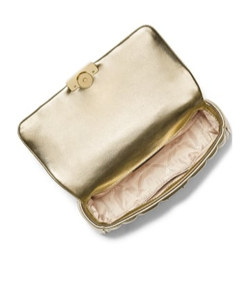 Michael Kors Tribeca Large Metallic Quilted Leather Shoulder Bag In Nude