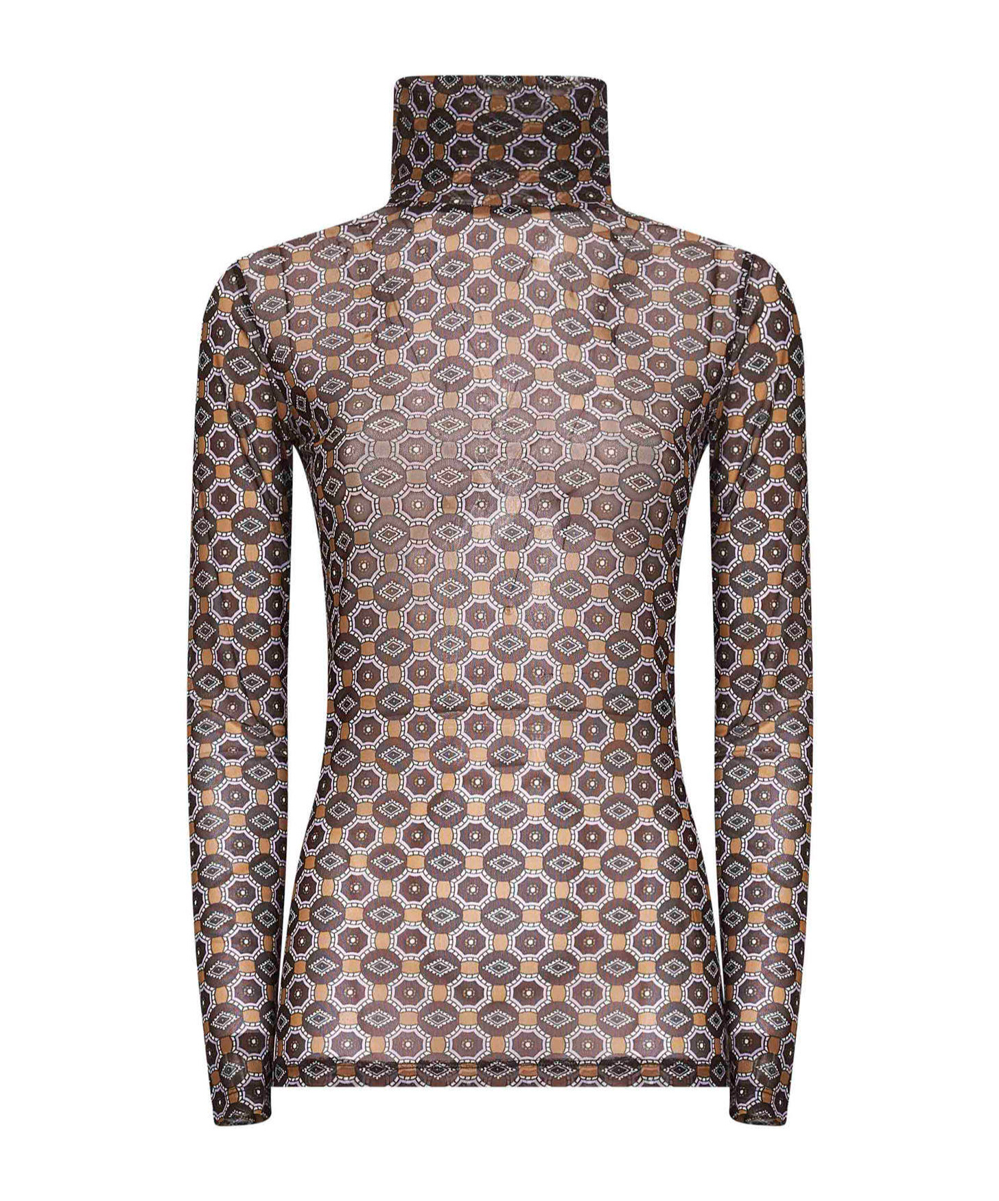 Dries Van Noten Women Mesh Top With Brown Mini Tie Print In Brown