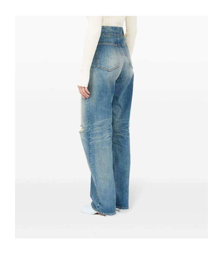 Shop Mm6 Maison Margiela Distressed Straight Jeans In Blue