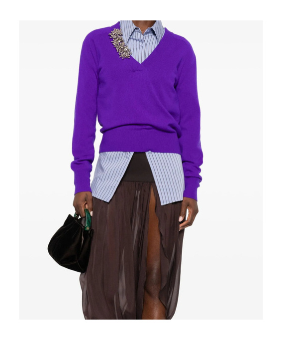 Dries Van Noten Cashmere Sweater Featuring Brooch Embellishment In Purple