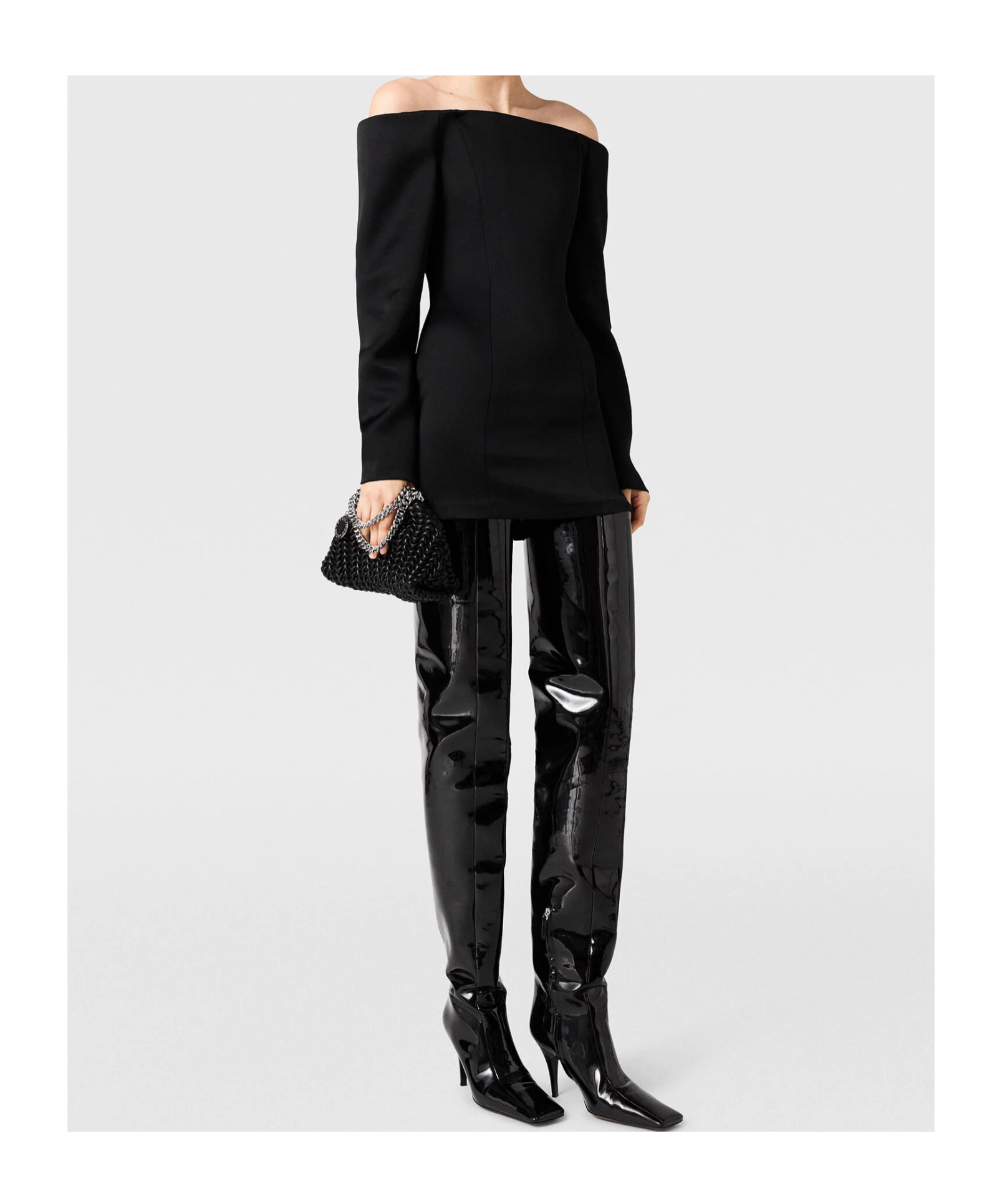 Stella Mccartney Off-the-shoulder Structured Corset Mini Dress In Black