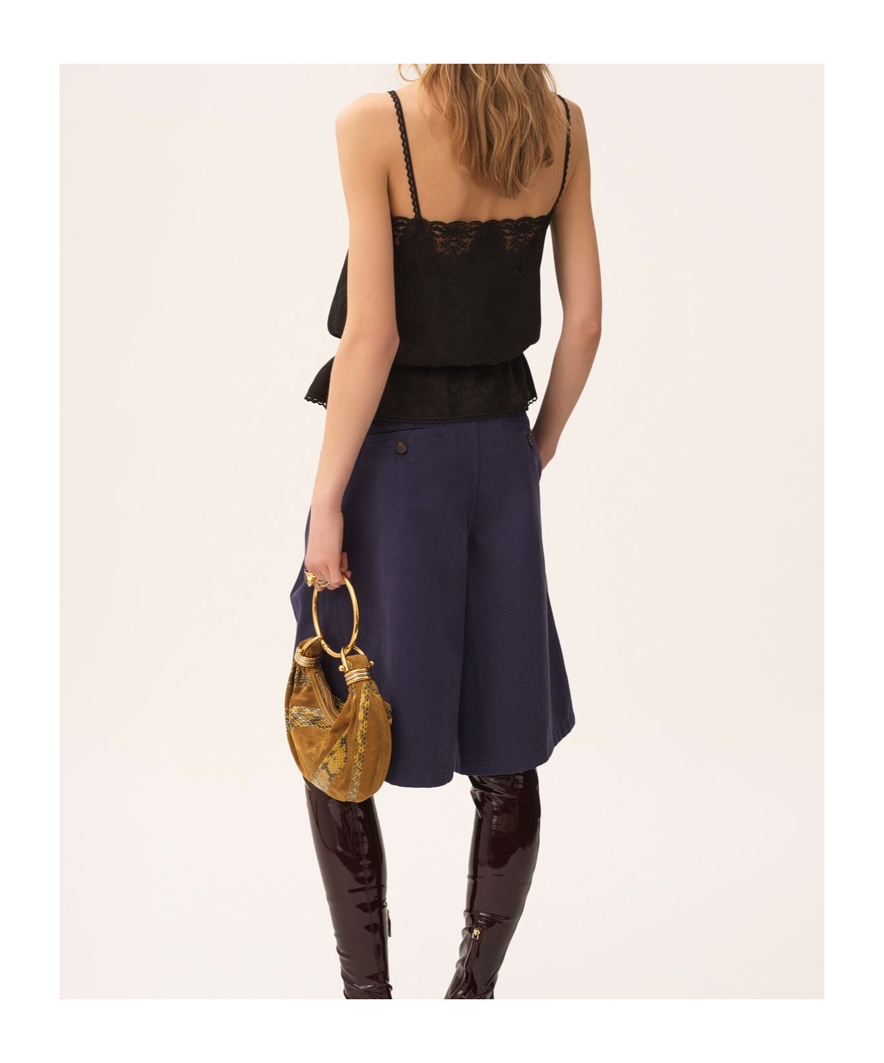 Chloé Drawstring Camisole Top In Silk Jacquard & Lace Black Size 4 100% Silk