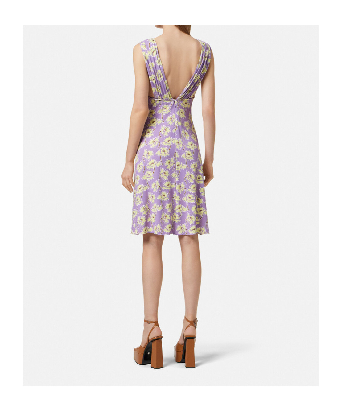 Versace Poppies V-neck Midi Dress In Multi