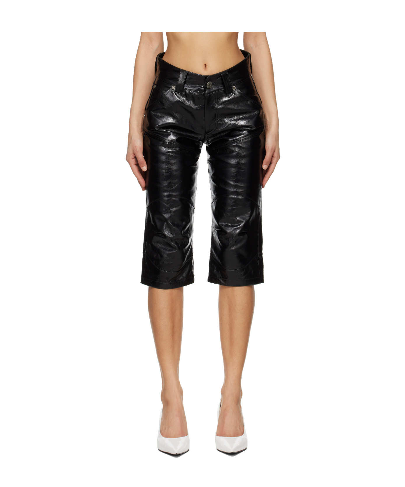 Vaquera Knee Pad Leather Shorts In Black