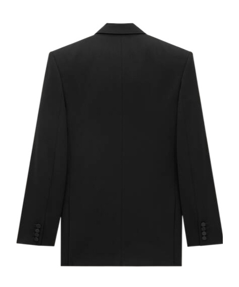 Saint Laurent Black Double-breasted Jacket With Peak Revers And Double Vent On The Rear In Wool Woman In Black