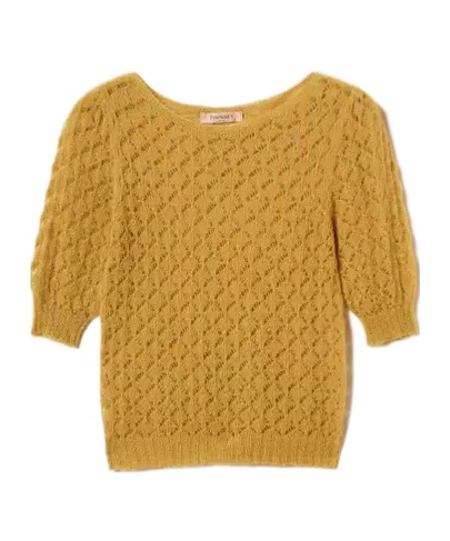 Twinset Crew Neck Short Sleeve Sweater In Yellow