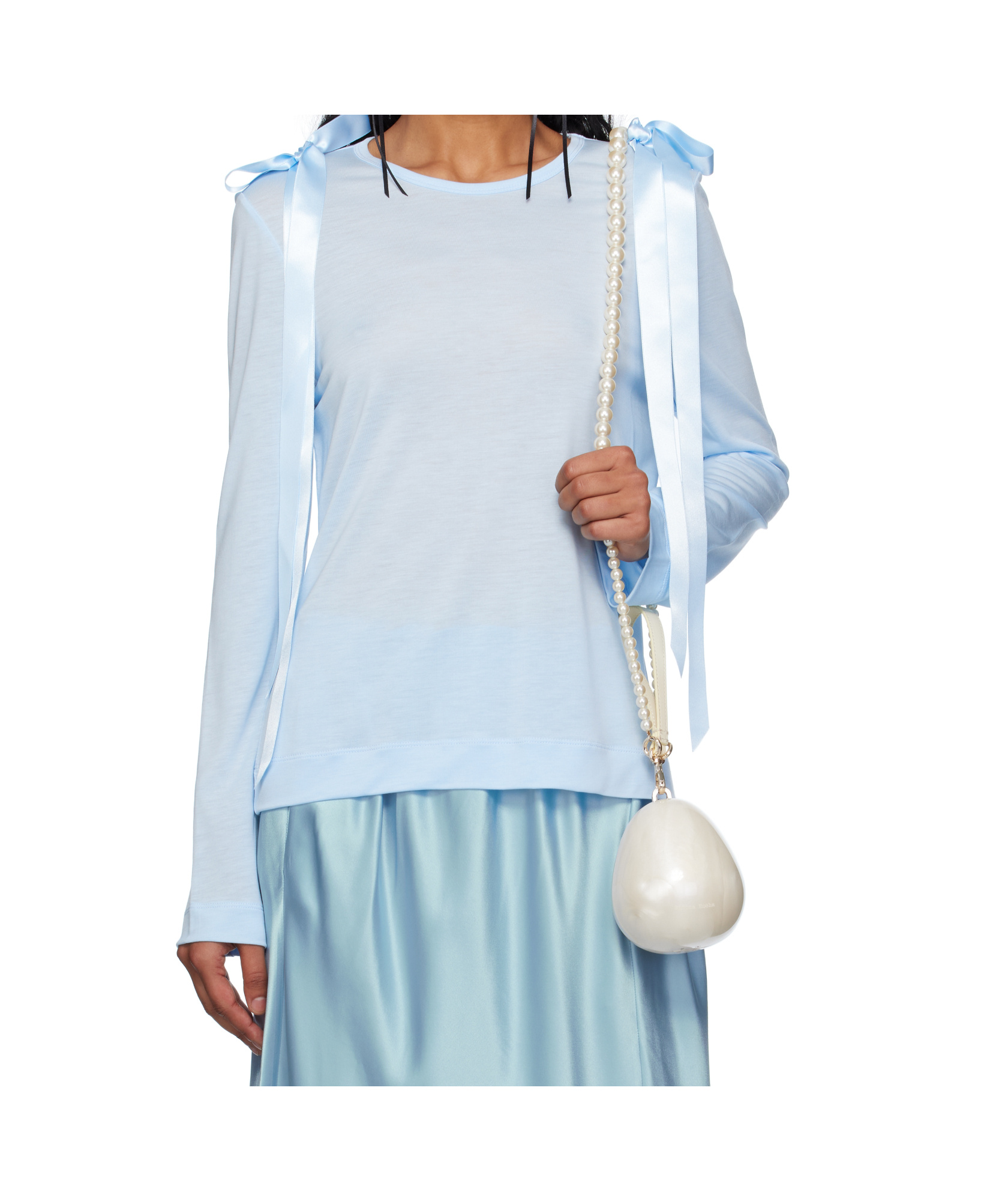 Simone Rocha Bow Ribbon Tail Long Sleeve T-shirt In Blue