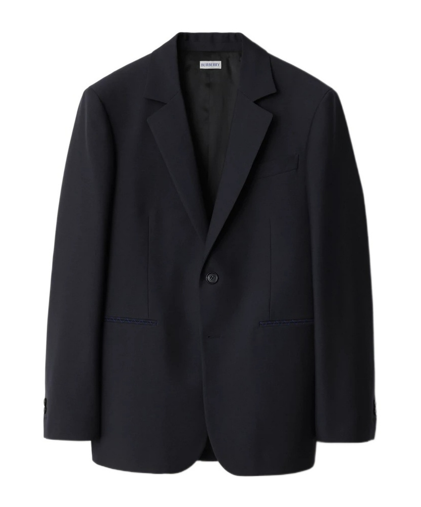 Burberry Tailored Jacket Crafted With Dark Navy Wool Twill In Black