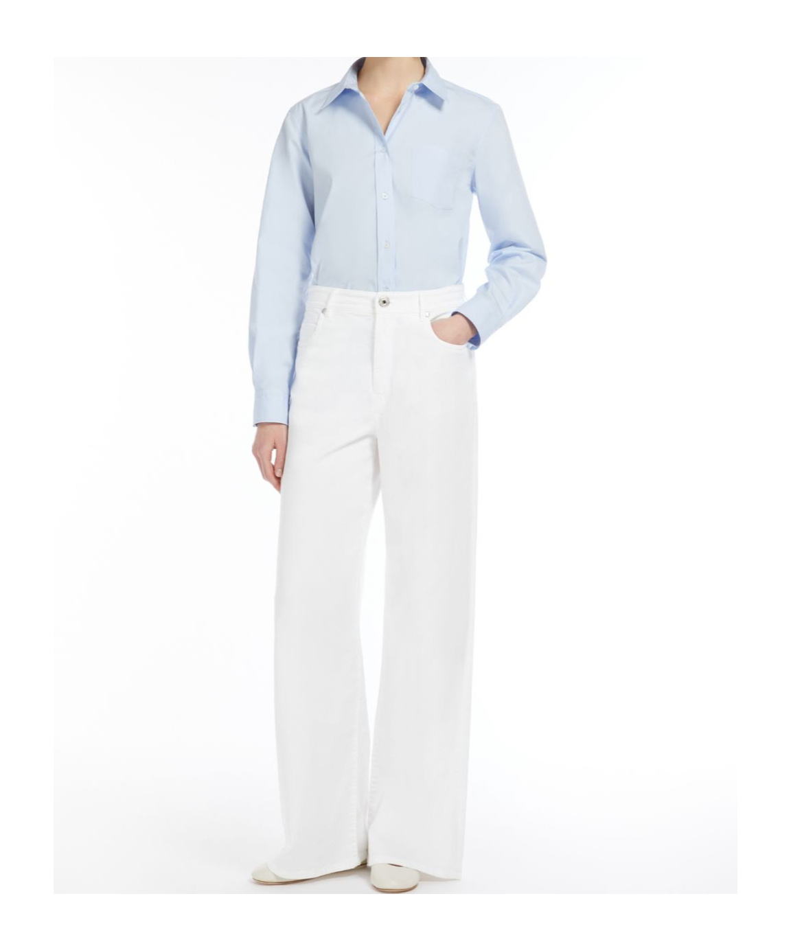 Shop Weekend Max Mara Cotton Drill Wide-leg Trousers In White