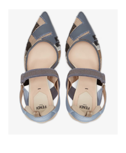 Fendi Blue Inlaid Leather High-heeled Slingbacks In Multicolor