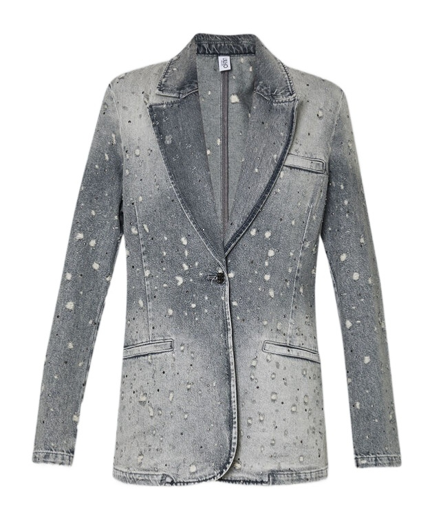 Liu •jo Rhinestone-embellished Denim Blazer In Gray