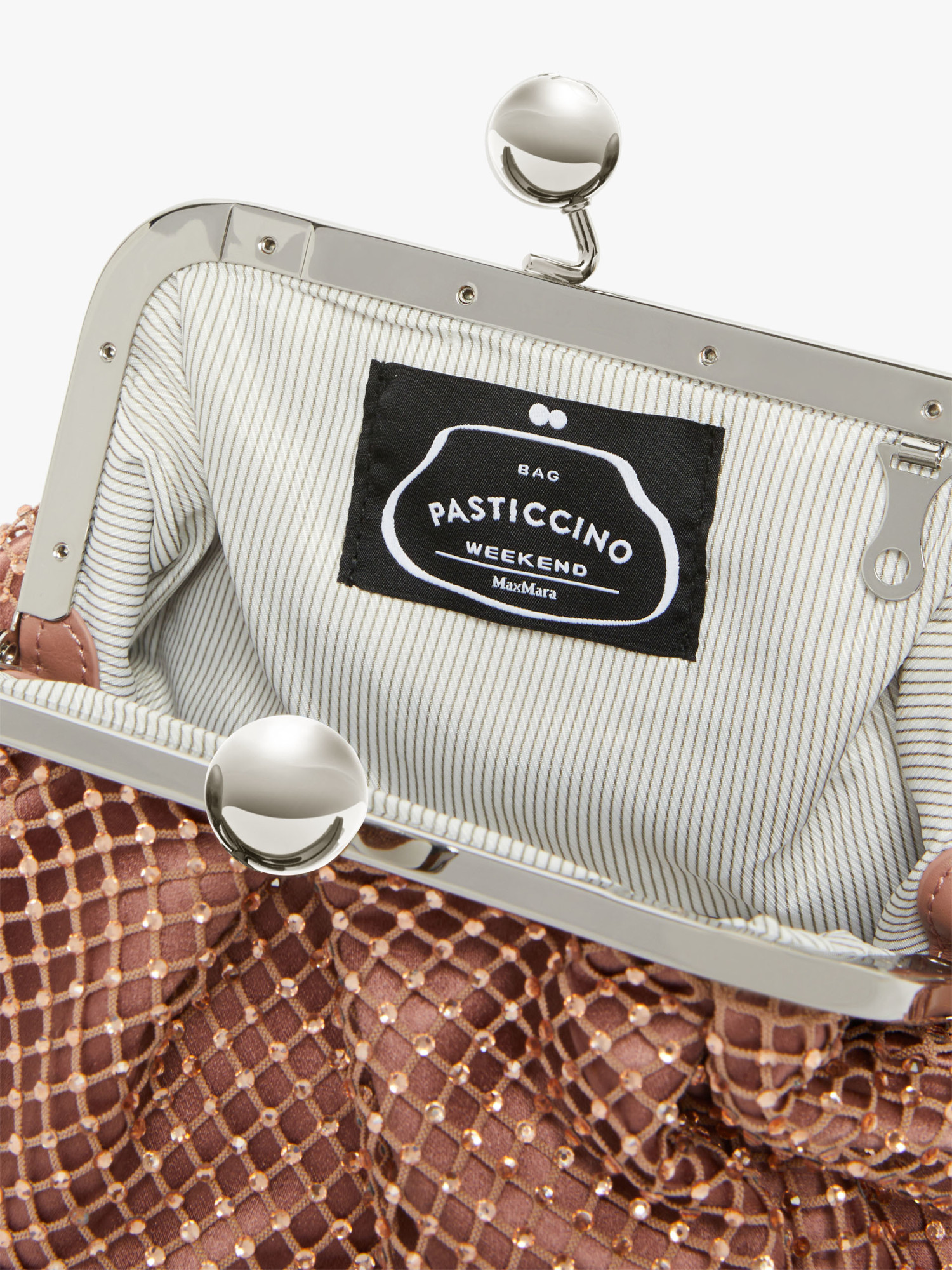 Weekend Max Mara Pasticcino Small Mesh Rhinestones Handbag In Brown