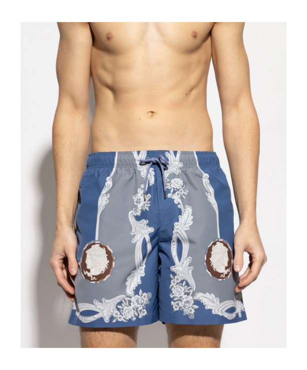 Versace Medusa Cameo Silk Bermuda Shorts In Blue