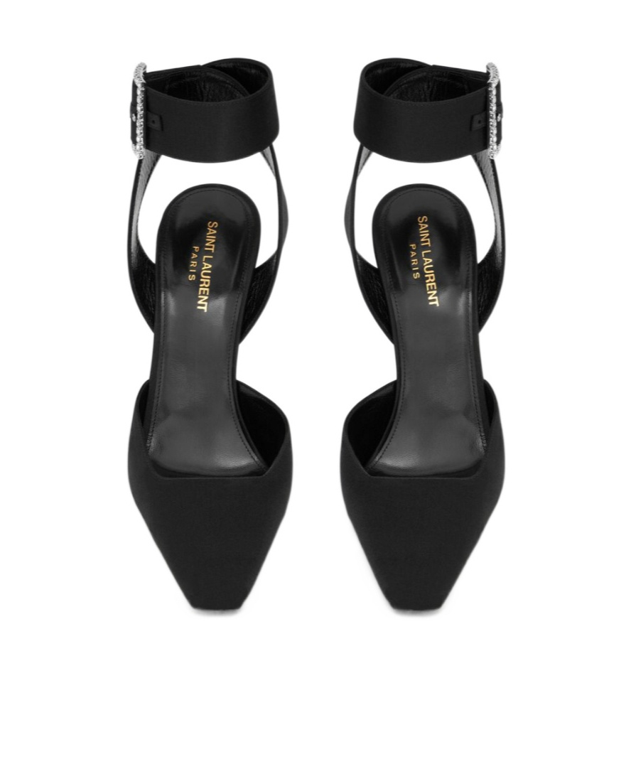 Saint Laurent Fanny Silk Crystal-buckle Pumps In Black