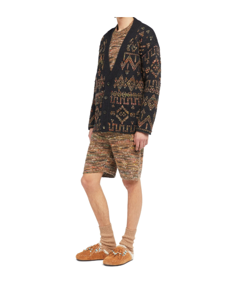 Alanui Wool Blend Grunge Beat Cardigan With Embroidered Geometric Pattern In Black
