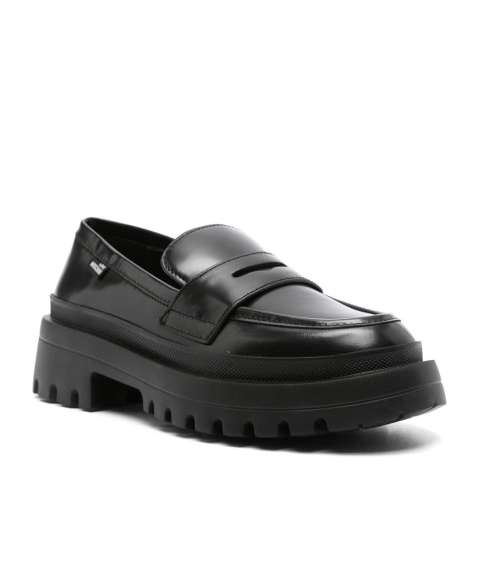 Moschino Penny Slot Leather Loafers In Black