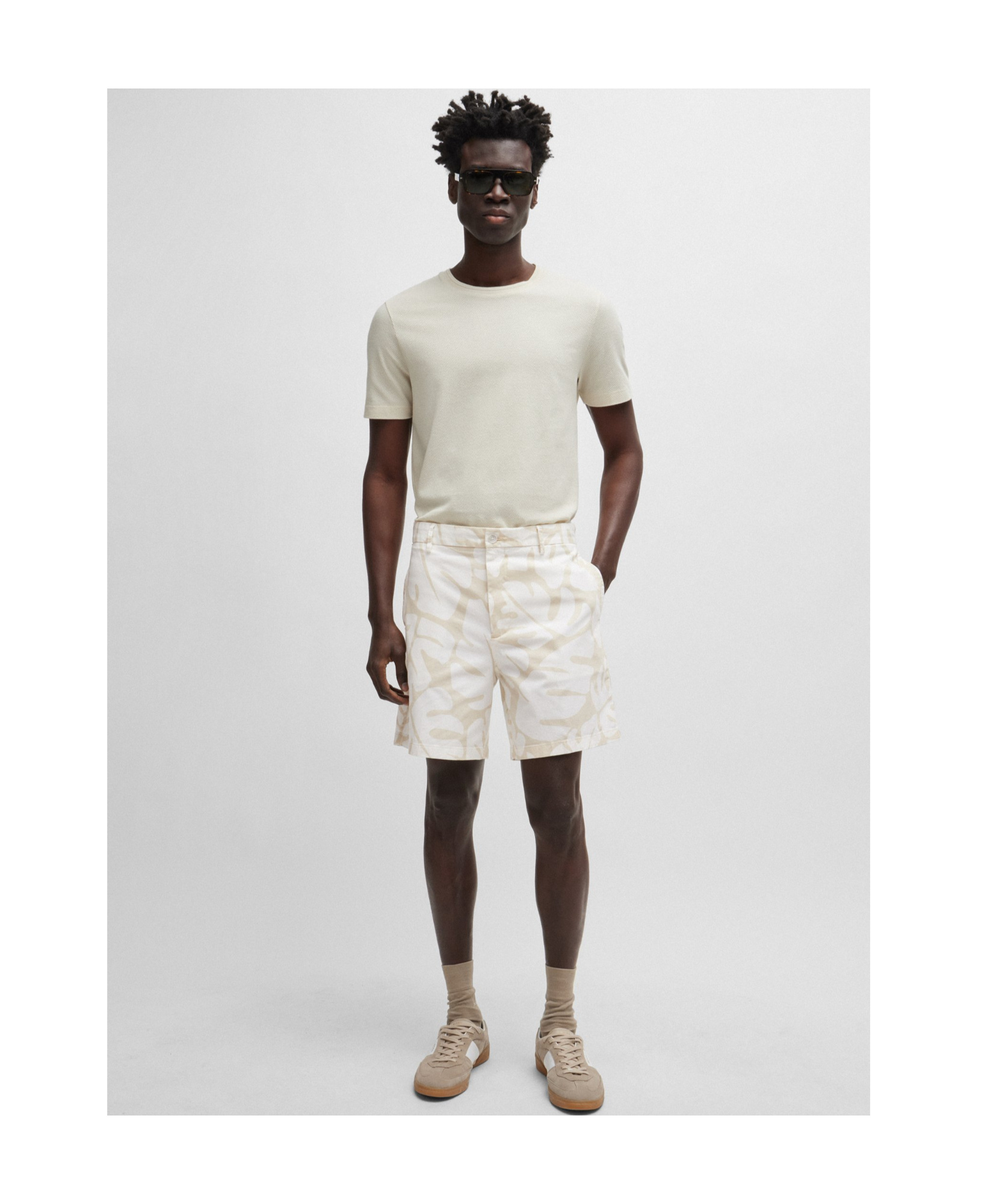 Hugo Boss Karlos Floral-print Chino Shorts In White
