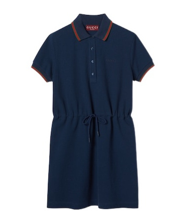 Gucci Cotton Piquet Polo Dress With Web In Blue