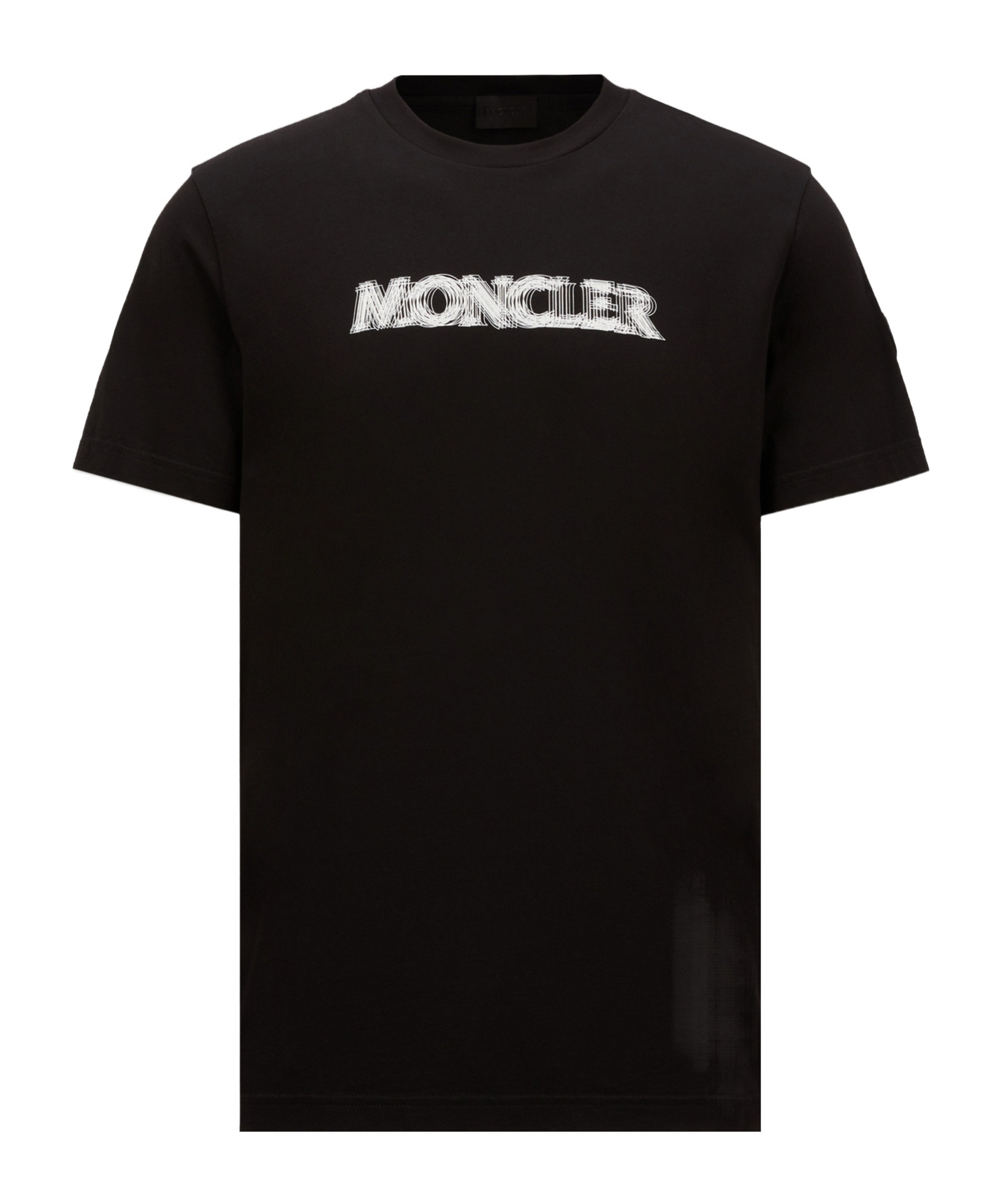 Moncler Black Cotton T-shirt With White Logo Print In Black
