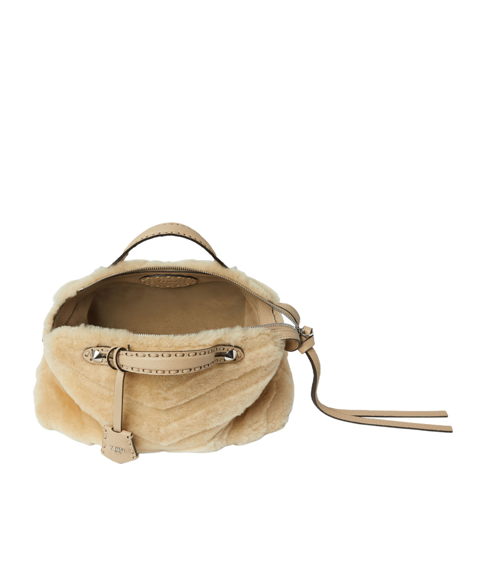 Fendi Beige Sculpted Shearling Bag With 192 Hand-sewn Topstitches In Brown