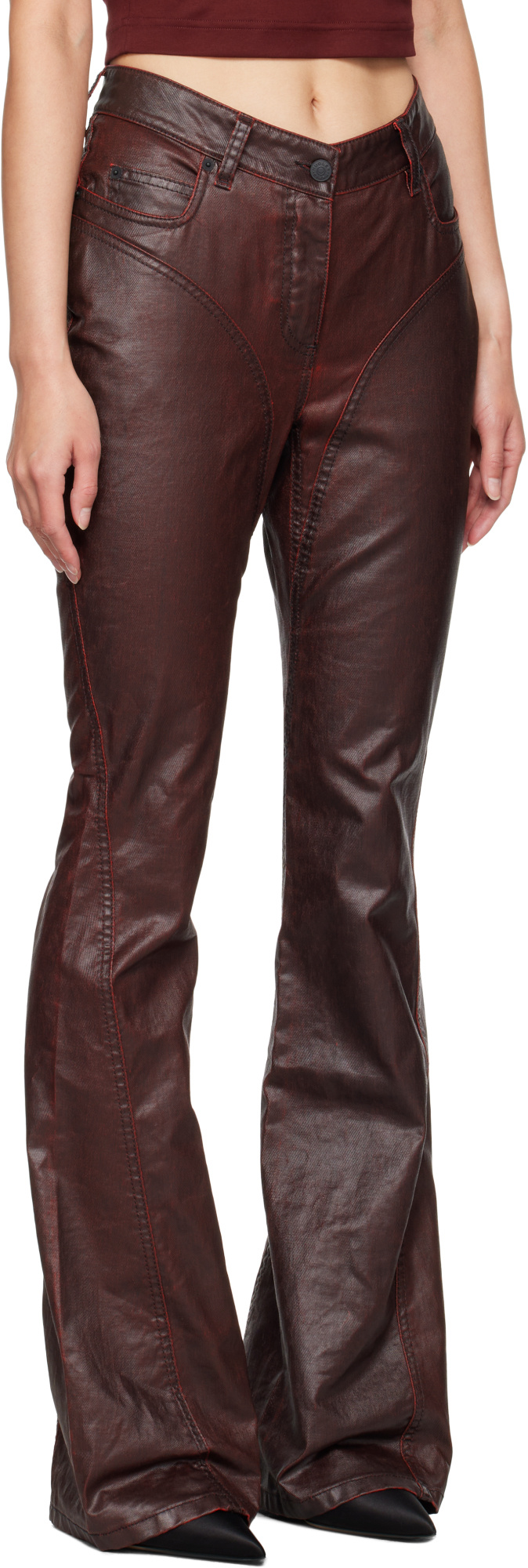 Mugler Waxed Flared Jeans In Black