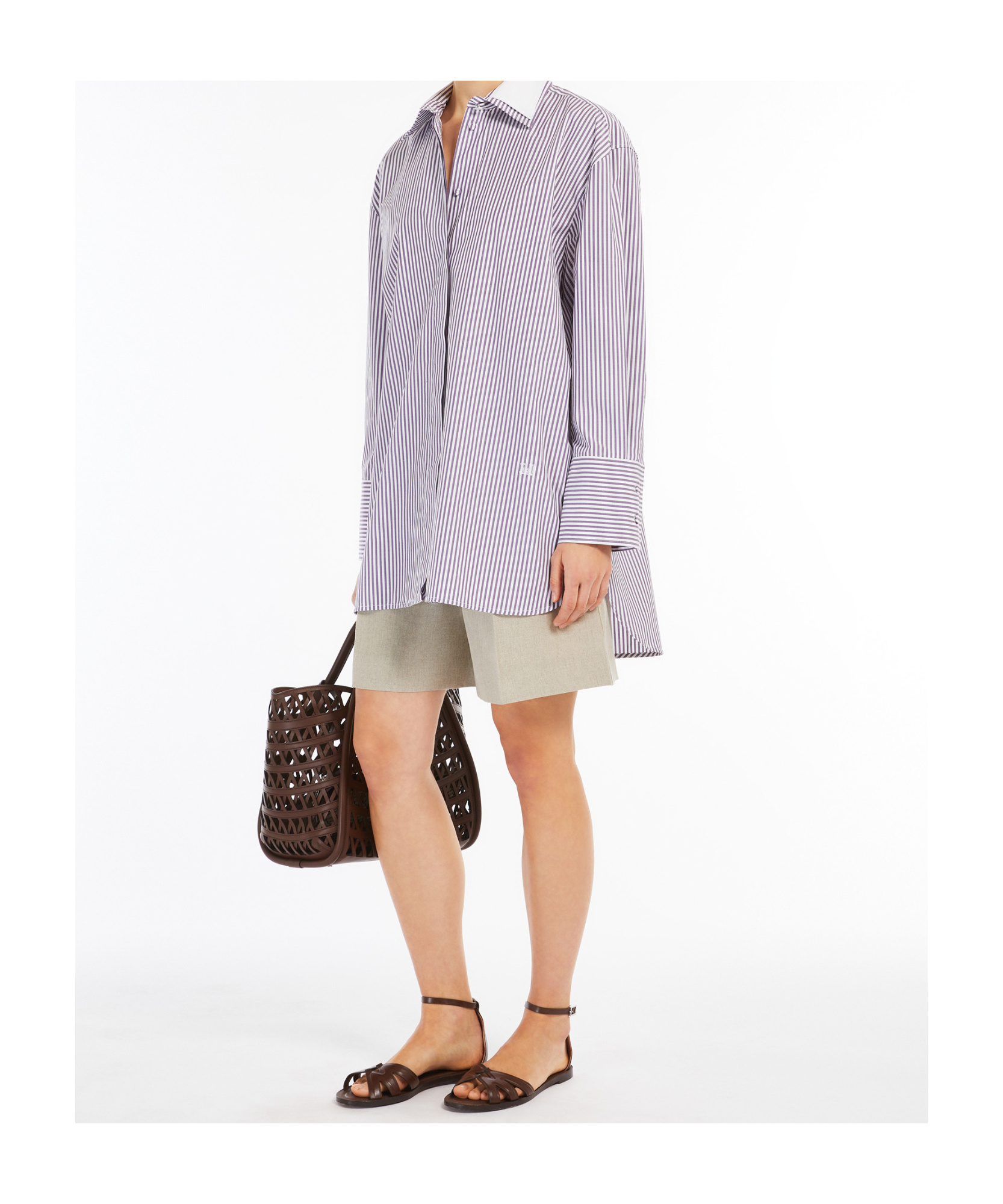 Max Mara Tubinga Stripe Stretch Cotton Button-up Shirt In Purple