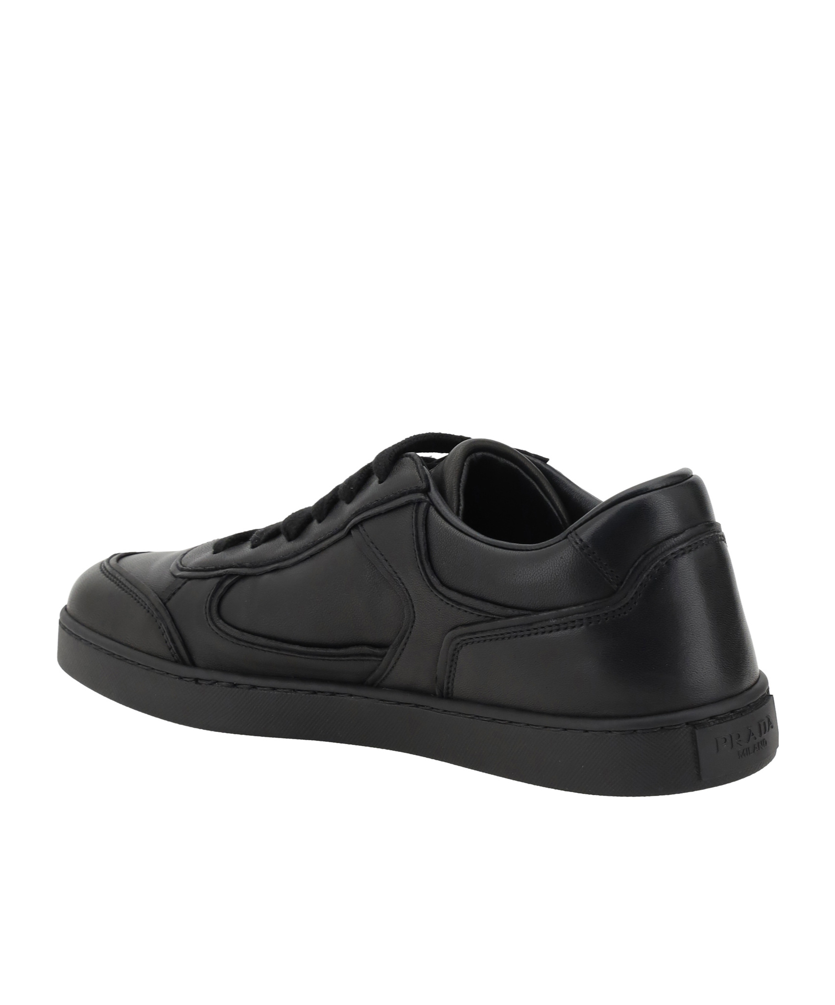 Prada Leather Sneakers With Flat Sole And Round Toe In Black
