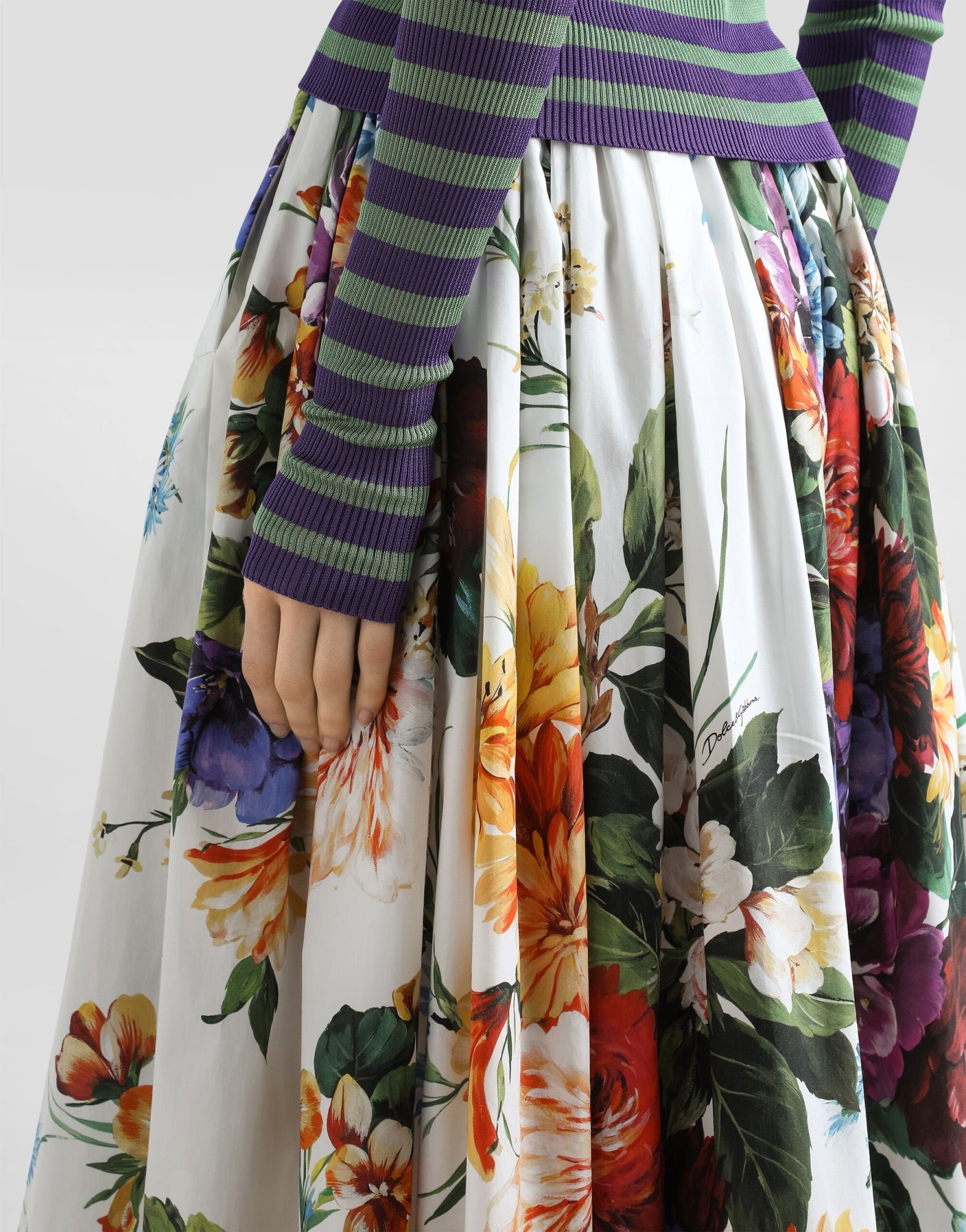 Dolce & Gabbana High-waisted Skirt With A Floral Bouquet Print In Multi