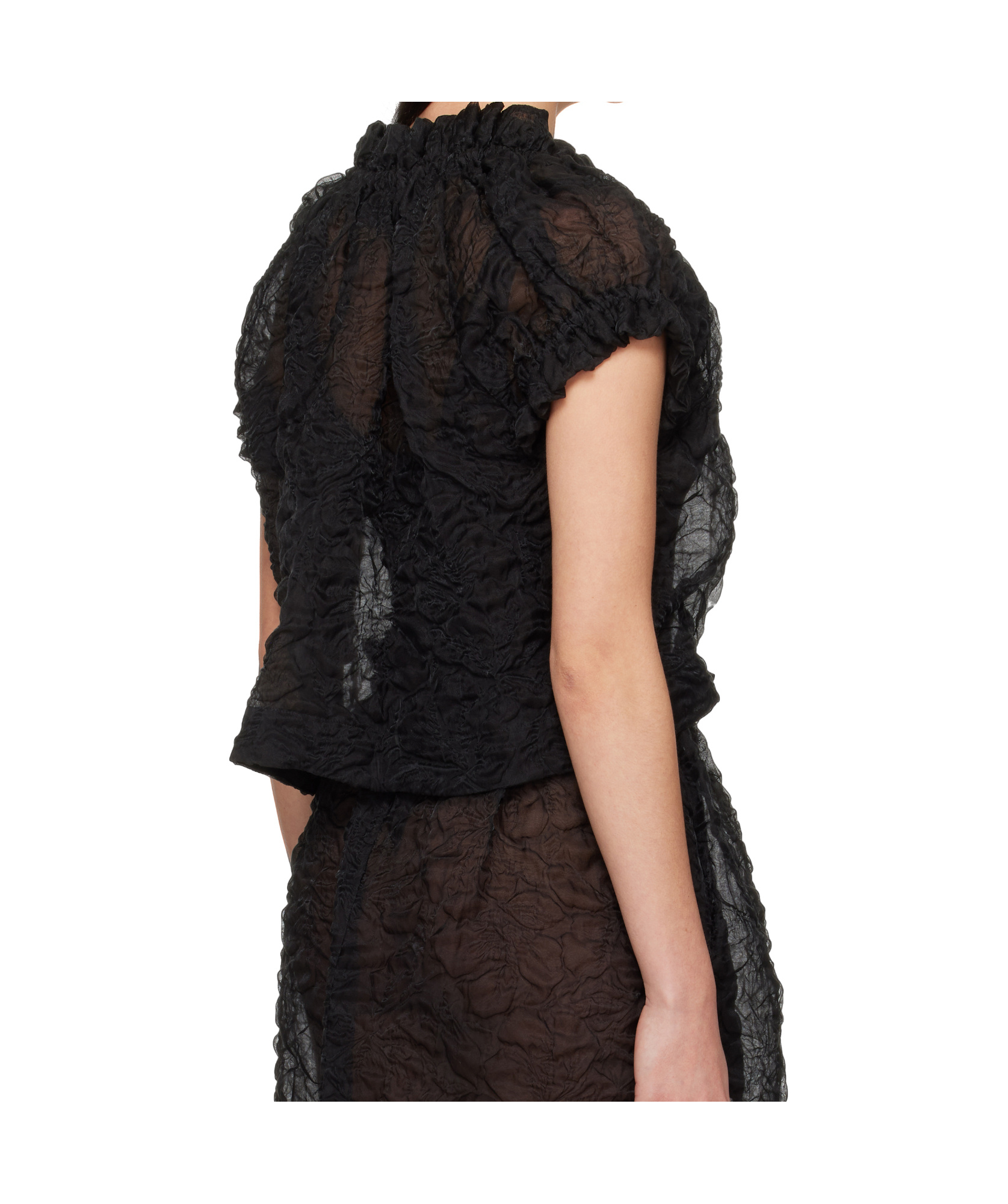 Simone Rocha Black Elasticated Gathered Ruffle Tulip Blouse In Black