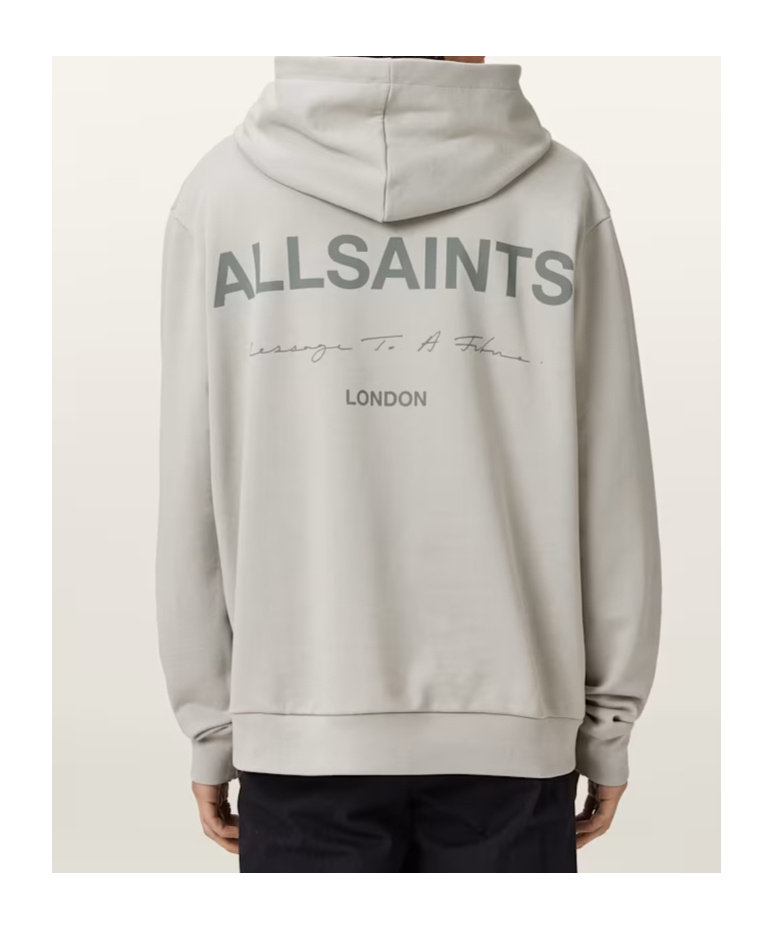 Allsaints Mens Carbon Grey Future Relaxed-fit Logo-print Cotton Hoody In Gray