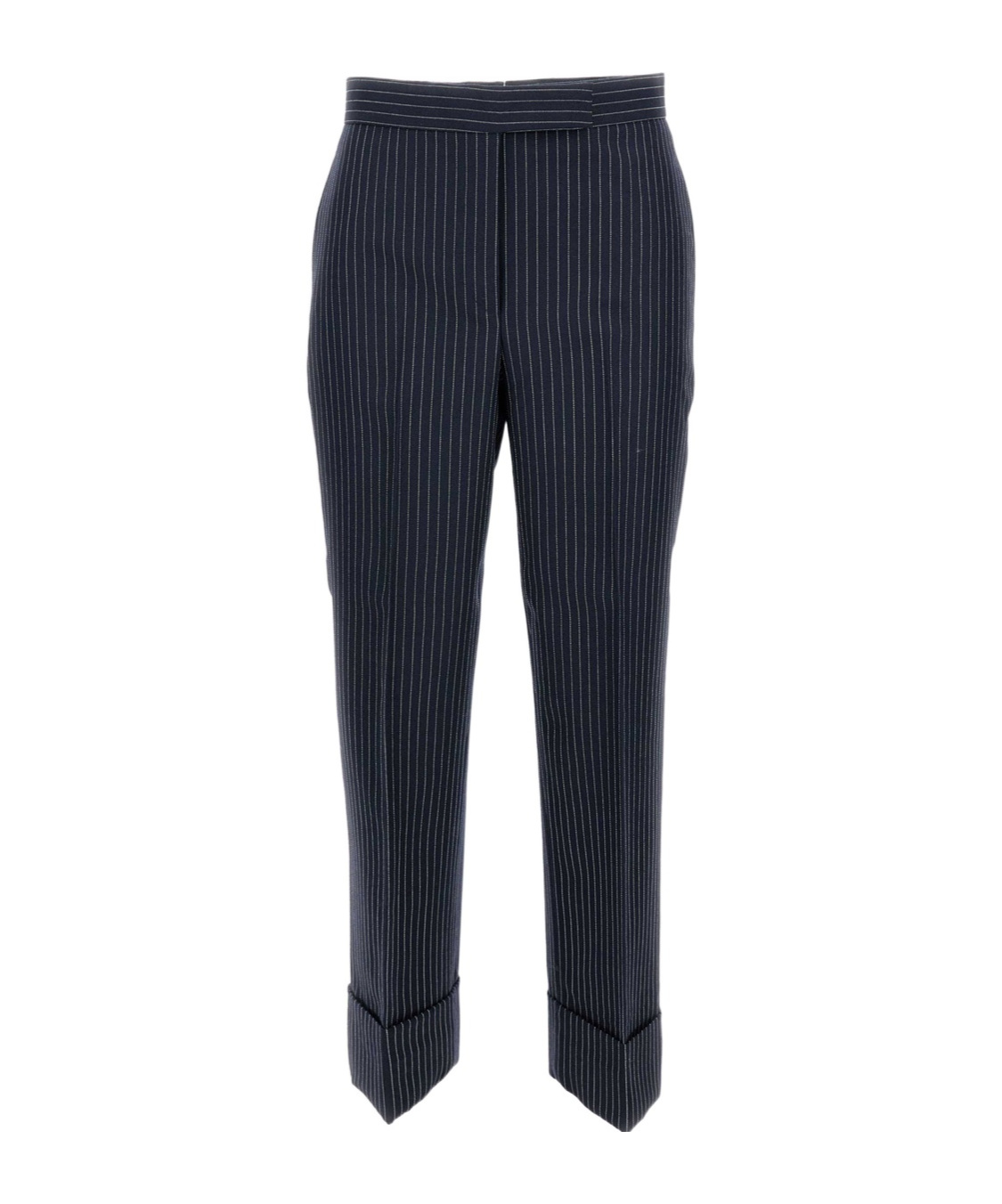 Thom Browne Tailored Pinstripe Trousers With Back Strap In Blue