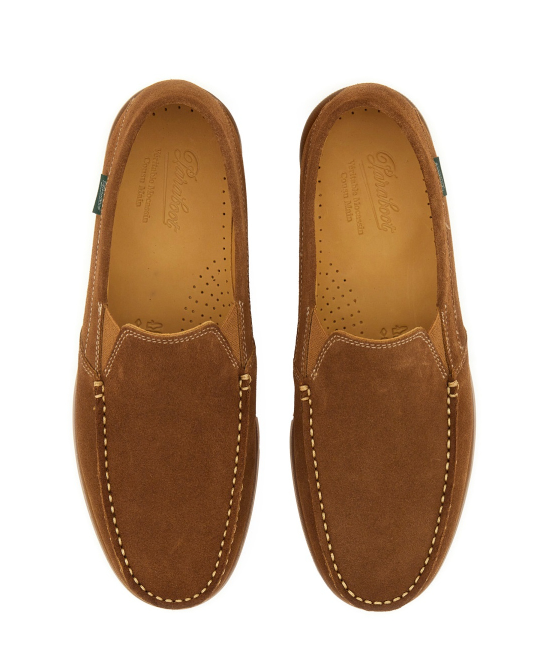 Paraboot Suede Loafers With Rubber Sole And Stitch Detailing In Brown