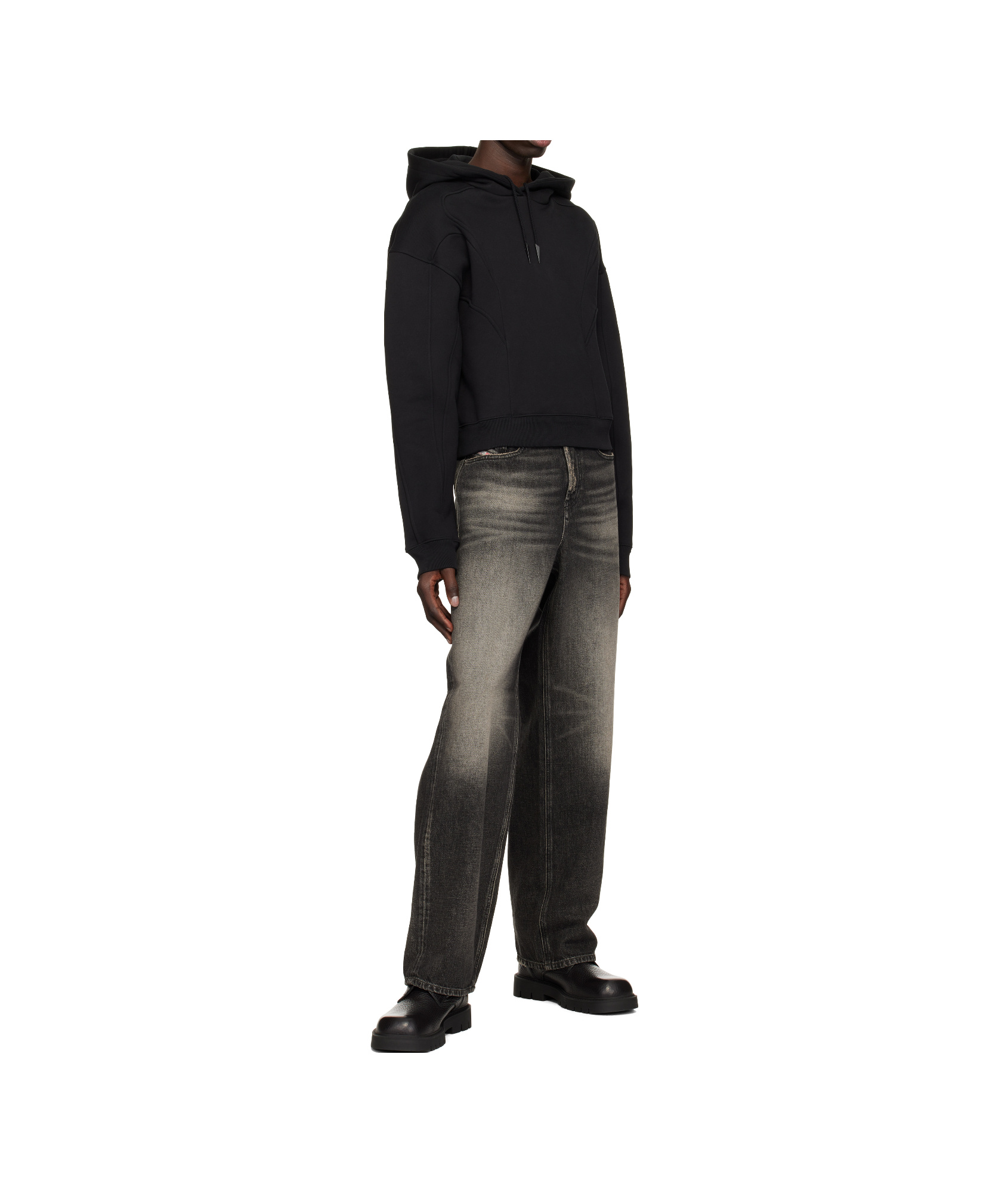 Mugler Black Spiral Cropped Hoodie In Black