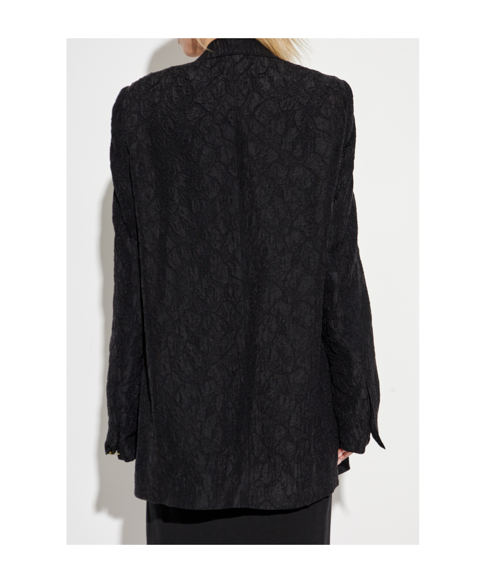 Dries Van Noten Longline Textured Jacket Notched Lapels In Black