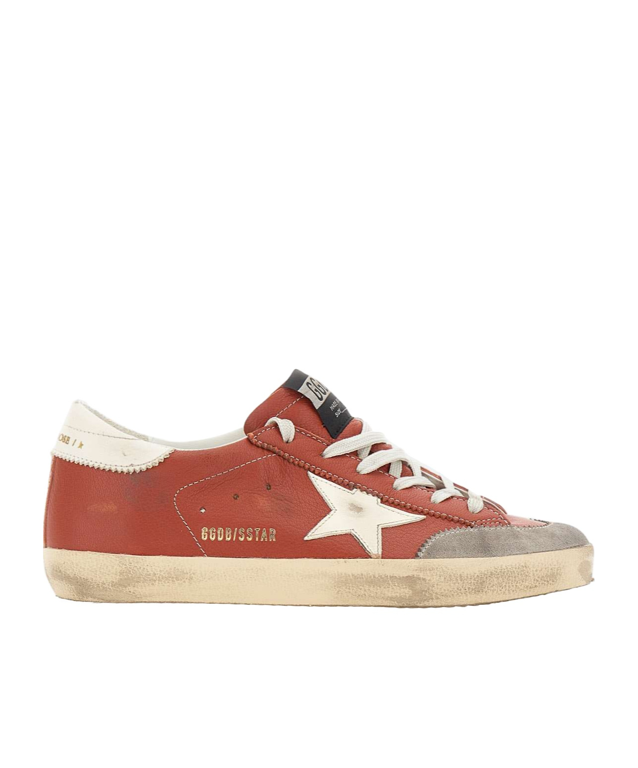 Golden Goose Super-star Distressed Suede-trimmed Leather Sneakers In Orange