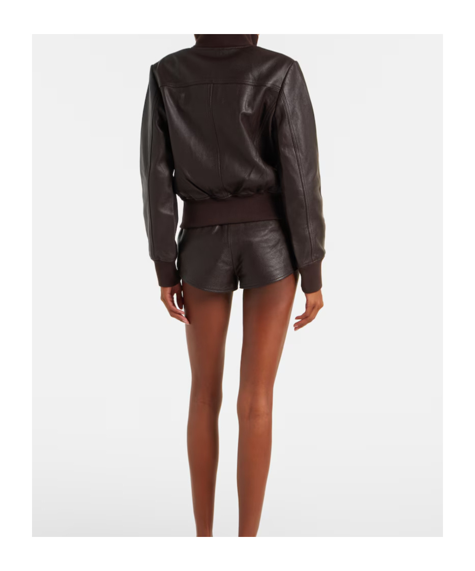 The Frankie Shop Tobias Leather Bomber Jacket In Brown
