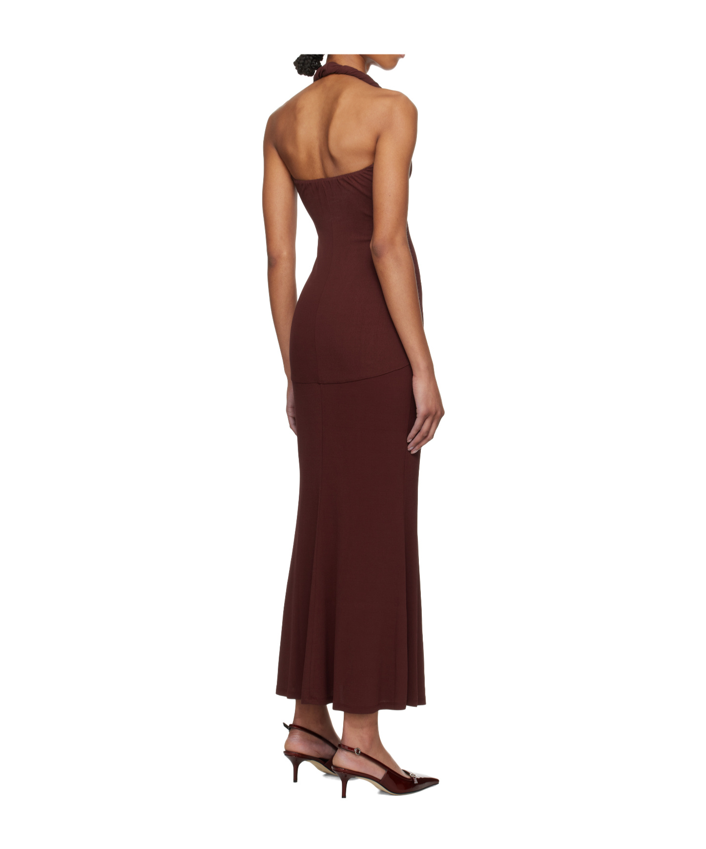 Tove Eleanor Twist-detail Halterneck Dress In Brown